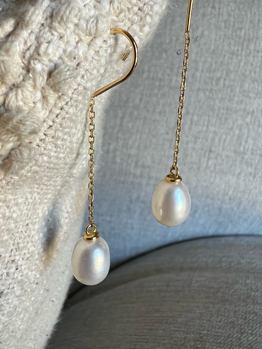 STUNNING Gold Chain Pearl Drop Earrings - Genuine Pearls - 925 gold vermeil